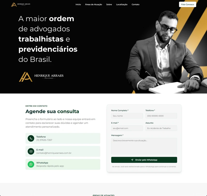 Página inicial do site Henrique Arraes, criado pela Ganxo