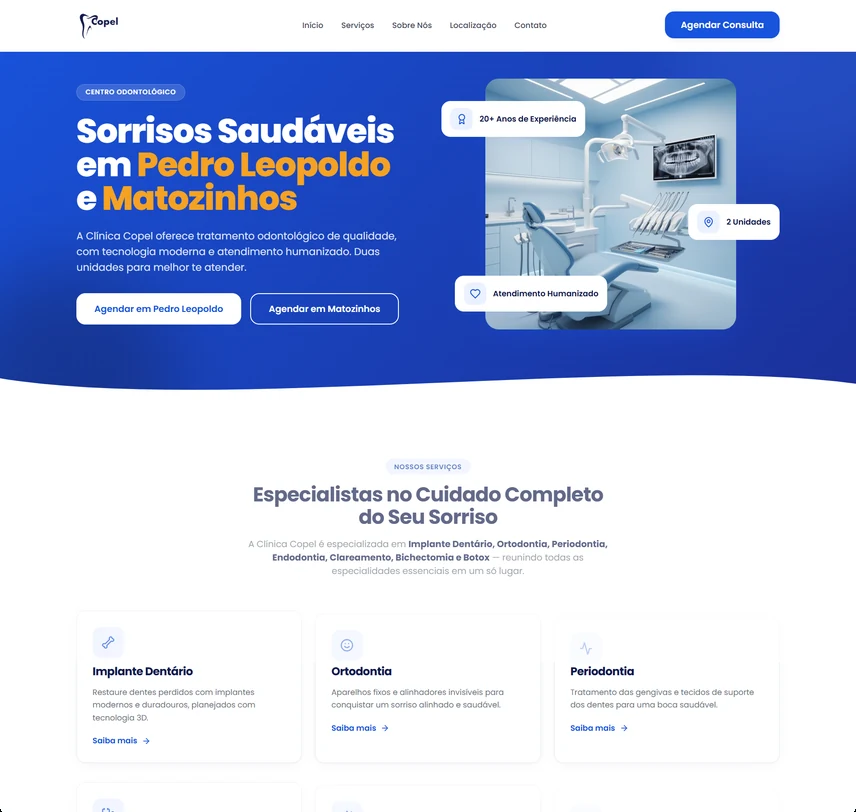 Página inicial do site Clínica Copel, criado pela Ganxo